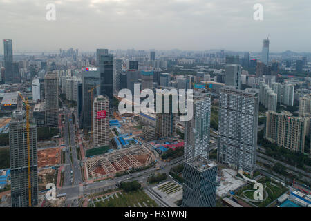 Aerial view looking out over Houhai and  the southern Nanshan district, an up and coming financial and tech area. Shenzhen, Guangdong, China Stock Photo