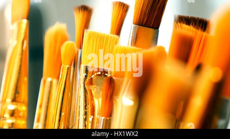 Set of paint brushes close-up. Art studio concept. Stock Photo