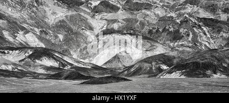 Black and white panoramic picture af a mountain range in Death Valley National Park, abstract natural background, USA. Stock Photo