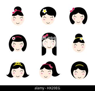 Set of cute anime girl characters with different hairstyles Stock Vector