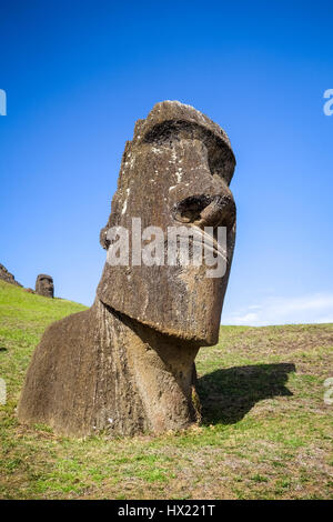 Moais statues on Rano Raraku volcano, easter island, Chile Stock Photo