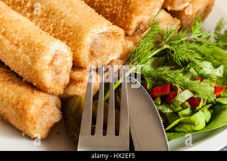 Delicious croquettes with meat and beetroot soup Stock Photo