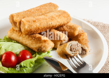 Delicious croquettes with meat and beetroot soup Stock Photo