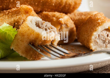 Delicious croquettes with meat and beetroot soup Stock Photo