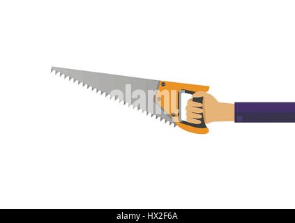 Hand with saw Stock Vector