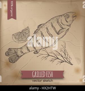 Vintage grilled fish template Stock Vector