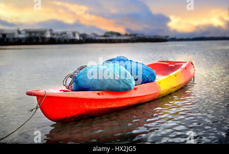 fishery kayak with traw for catct the fish in morning lighting Stock Photo