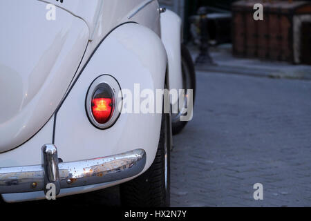 Istanbul, Turkey - March 4, 2017: Rear view of a white Volswagen Beetle in a street. Stock Photo