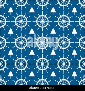 Marine pattern, seamless vector illustration depicting the wheel and bell Stock Vector