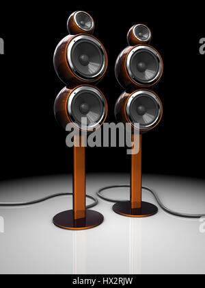3d illustration of audio speakers  over dark background Stock Photo