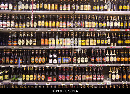 Beer counter in the Auchan supermarket Stock Photo