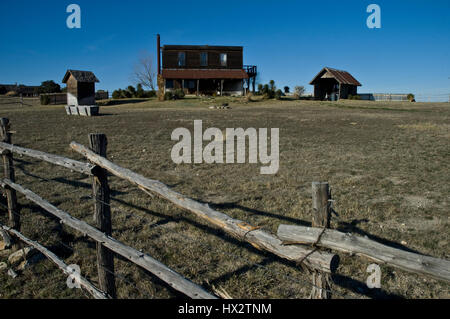 old western fence and building Stock Photo