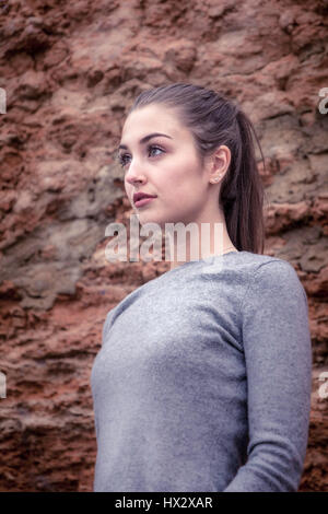 Side profile of a pretty teenage girl. Stock Photo