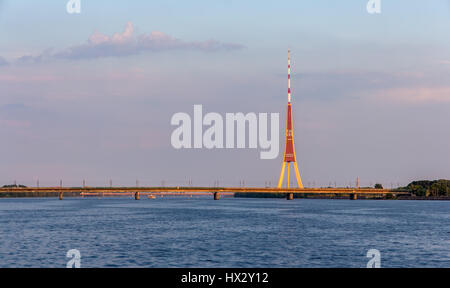 View of Riga TV tower - Latvia Stock Photo