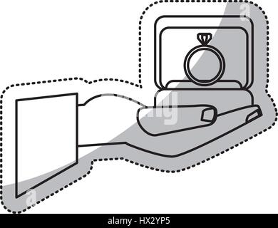 hand holding box ring wedding outline Stock Vector