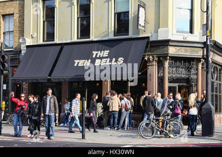 London, UK, October 23, 2011 : The Ten Bells public house situated in Commercial Street which is known for its association with Jack the Ripper Stock Photo