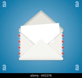 White envelope on the blue background. Stock Vector