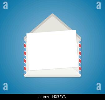 White envelope on the blue background. Stock Vector