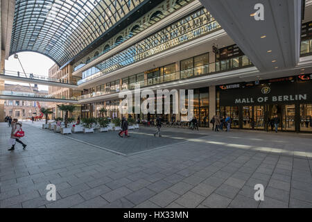 Berlin, Germany - march 24, 2017: Inside the court of 'The Mall of Berlin', a big shopping mall in Berlin, Germany. Stock Photo