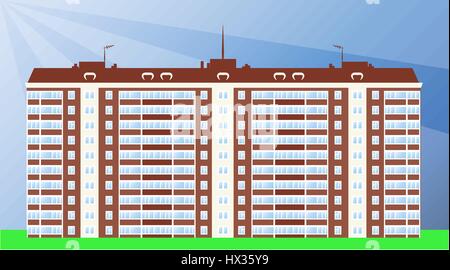 Typical serial block of flats day view. Vector illustration Stock Vector