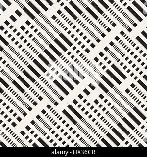Black and White Irregular Dashed Lines Pattern. Abstract Vector Seamless Background Stock Vector
