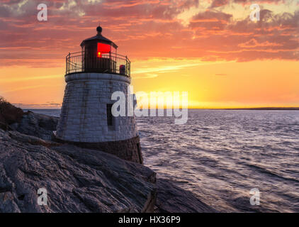 Castle hill Lighthouse in orange sunset Stock Photo