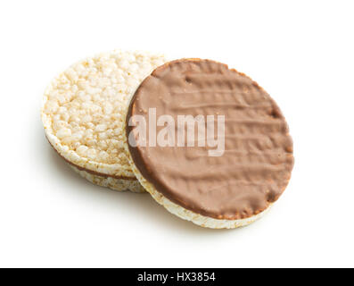 Puffed rice bread with chocolate isolated on white background. Stock Photo