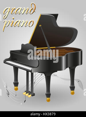 A grand piano design with musical notes isolated on a white background ...