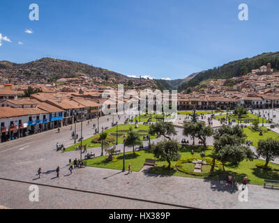 Cusco, Peru - May 22, 2016, View ofthe main square at In Cusco from tower Stock Photo