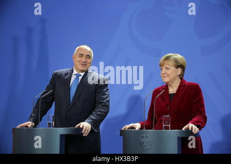 Berlin, Germany, December 15th, 2014: Prime Minister of Bulgaria Boyko Borisov for official visit. Stock Photo