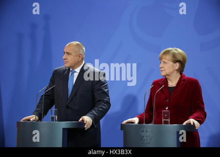 Berlin, Germany, December 15th, 2014: Prime Minister of Bulgaria Boyko Borisov for official visit. Stock Photo