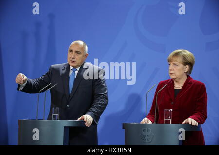 Berlin, Germany, December 15th, 2014: Prime Minister of Bulgaria Boyko Borisov for official visit. Stock Photo