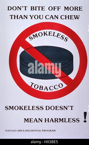 Poster issued by the United States Indian Health Service, depicting a can of smokeless tobacco, discouraging people from using such products, 1965. Courtesy National Library of Medicine. Stock Photo