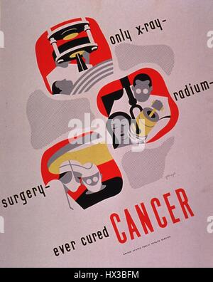 Poster for the 'only x-ray radium surgery [that] ever cured cancer' from the United States Public Health Service, 1930. Courtesy National Library of Medicine. Stock Photo