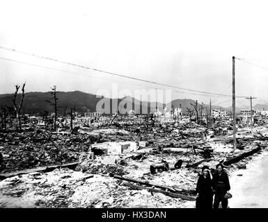 Desolation and dilapidated structures in Hiroshima following the atomic bombing of Japan, 1945. Image courtesy US Department of Energy. Stock Photo