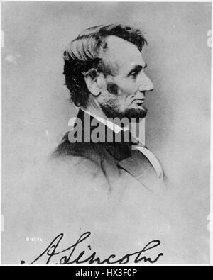 Profile photograph of President Abraham Lincoln, 1860. Image courtesy National Archives. Stock Photo