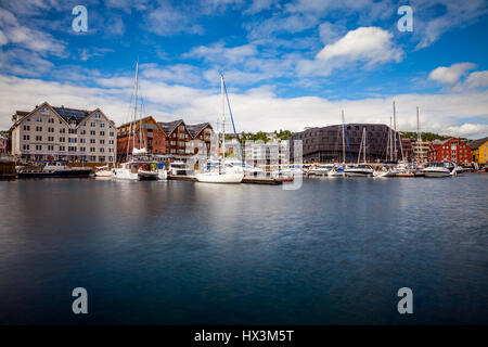 View of a marina in Tromso, North Norway. Tromso is considered the northernmost city in the world with a population above 50,000. Stock Photo