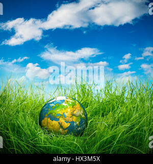 Globe lies on green grass. Concept - Earth Day Stock Photo - Alamy
