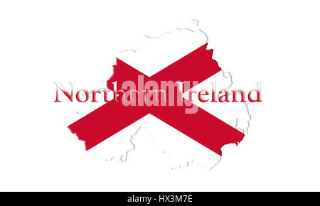 Northern Ireland Flag and Map. Saint Patrick's Saltire Isolated On White Background 3D illustration Stock Photo