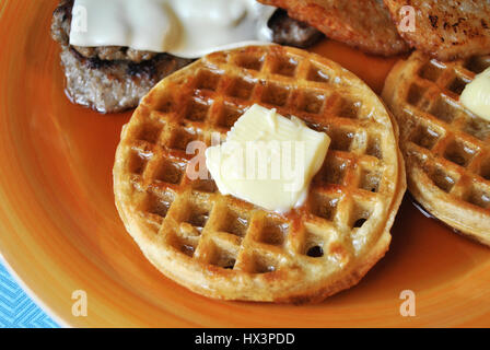 Waffle Served on a Plate For Breakfast Stock Photo