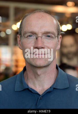 Leipzig, Germany. 24th Mar, 2017. The dramaturgist and author John von Dueffel is photographed during the Leipzig Book Fair in Leipzig, Germany, 24 March 2017. Photo: Jens Kalaene/dpa-Zentralbild/ZB/dpa/Alamy Live News Stock Photo