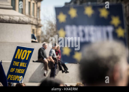 London, UK. 25th March, 2017. ’Unite For Europe’ anti-Brexit protest saw several thousand Remain protesters march through central London to rally in Westminster’s Parliament Square © Guy Corbishley/Alamy Live News Stock Photo
