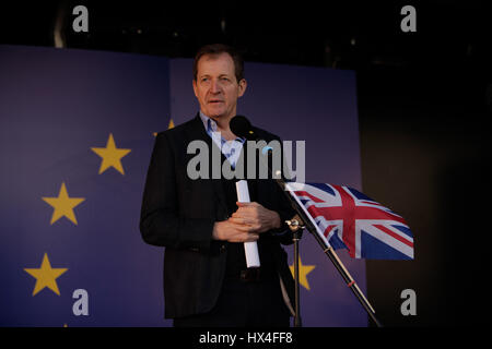 London UK 25 March 2017 John Campbell British journalist, broadcaster, political aide and author, best known for his work as Downing Street Press Secretary, followed by Director of Communications and Strategy, for prime minister Tony Blair  speaking to the large crowd who gathered in Parliament Square at the end of the march to remind in the EU Paul Quezada Neiman/Alamy Live News Stock Photo