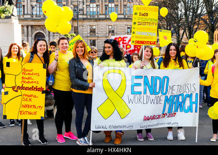 Glasgow, Scotland, UK. 25th March, 2017. Taking part in the 4th worldwide march to raise awareness of the medical condition that affects approximately 1.5 million women in the UK alone, a number of men and women had a rally in George Square and a march through the city centre, supported by the famous model and TV presenter CAROL SMILLIE Credit: Findlay/Alamy Live News Stock Photo