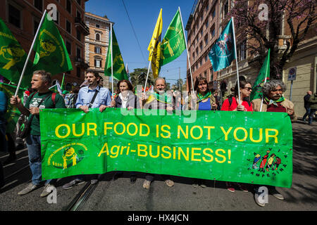 Rome, Italy. 25th March, 2017. Thousands of anti-EU protesters gathered in Italy’s capital to take part in demonstration 'Europe for all' to protest against the celebrations of the 60th anniversary of the signing of the Treaty of Rome. 27 Heads of State celebrate the Treaties of Rome, the foundation of the European Union, signed on the Capitoline Hill in Rome on 25 March 1957. © Giuseppe Ciccia/Alamy Live News Stock Photo