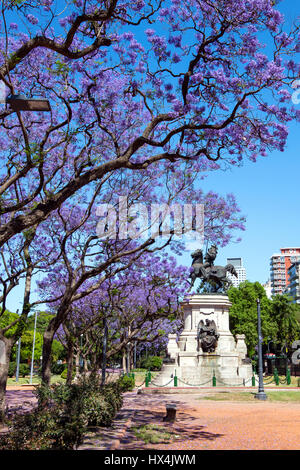 Jacaranda trees in flower in springtime. Plaza Italia, Palermo, Buenos Aires, Argentina. Stock Photo