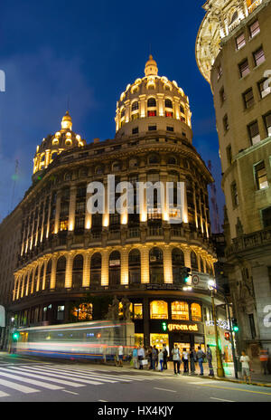 View of the Eclectic Bencich building at night. Microcentro, Buenos Aires, Argentina. Stock Photo