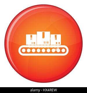 Belt conveyor with load icon, flat style Stock Vector