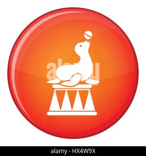 Circus seal with a ball icon, flat style Stock Vector