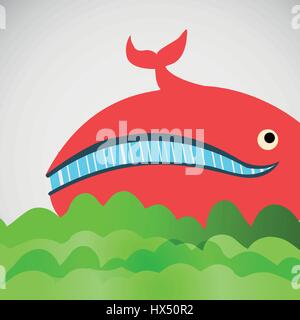 Colorful vector cheerful whale in the sea Stock Vector